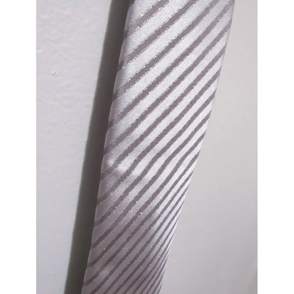 Countess Mara Mens‎ Silver Grey Gold Striped Silk Blend Hand Made Necktie